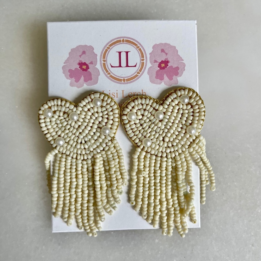 Beaded heart earrings by Lisi Lerch